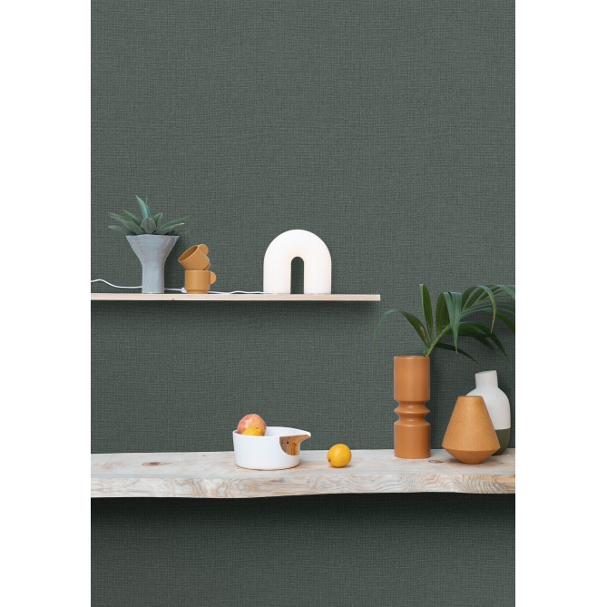 Papel pintado efecto fibra natural verde abeto - YUTARA 72 | MURAKE - 880391