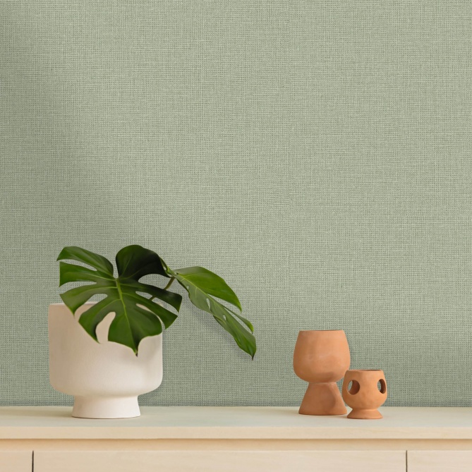 Papel pintado efecto fibra natural verde eucalipto - YUTARA 69 | MURAKE - 880388