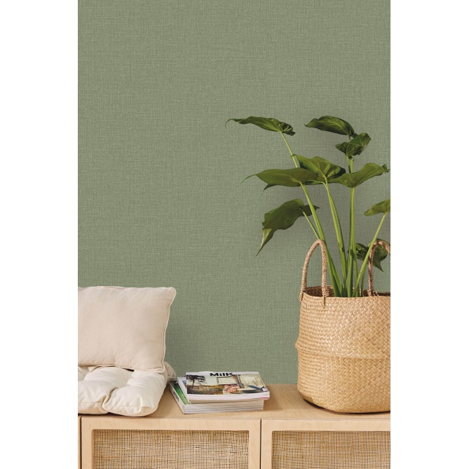 Papel pintado efecto fibra natural verde helecho - YUTARA 67 | MURAKE - 880386
