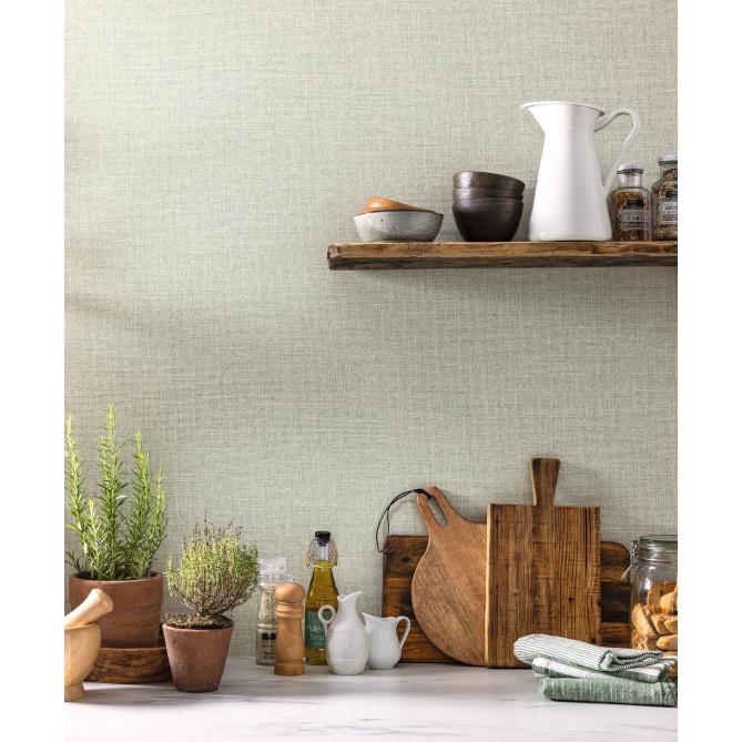 Papel pintado efecto fibra natural celadón - YUTARA 61 | MURAKE - 880380