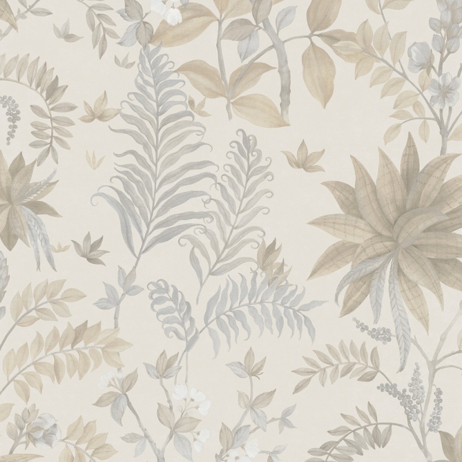 Papel pintado de hojas y flores exóticas beige - KALINDRA 01 | MURAKE - 842100