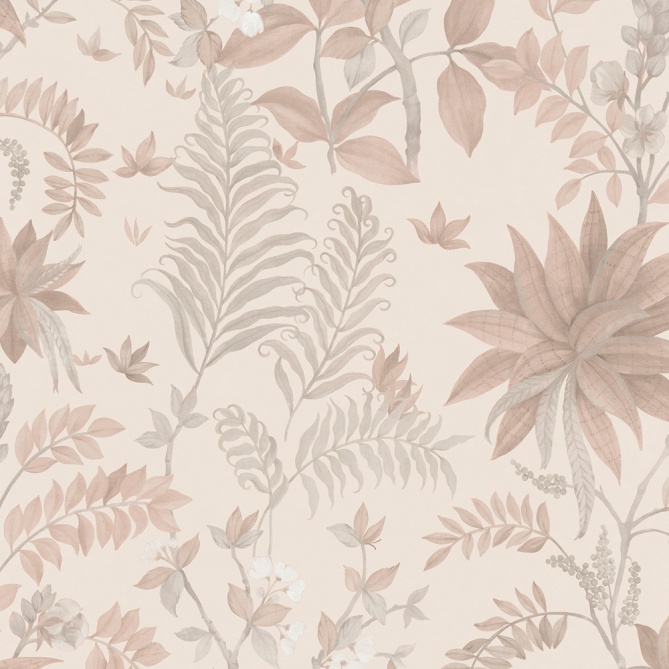 Papel pintado de hojas y flores exóticas rosa - KALINDRA 03 | MURAKE - 842102