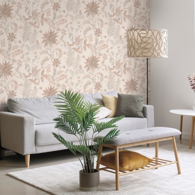 Papel pintado de hojas y flores exóticas rosa - KALINDRA 03 | MURAKE - 842102