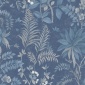 Papel pintado de hojas y flores exóticas azul - KALINDRA 05 | MURAKE - 842104
