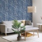 Papel pintado de hojas y flores exóticas azul - KALINDRA 05 | MURAKE - 842104