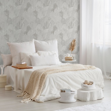Papel pintado de hojas superpuestas gris - FOLARINE 03 | MURAKE - 842107