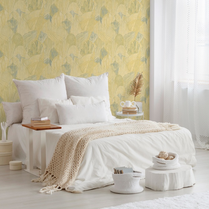 Papel pintado de hojas superpuestas amarillo - FOLARINE 04 | MURAKE - 842108