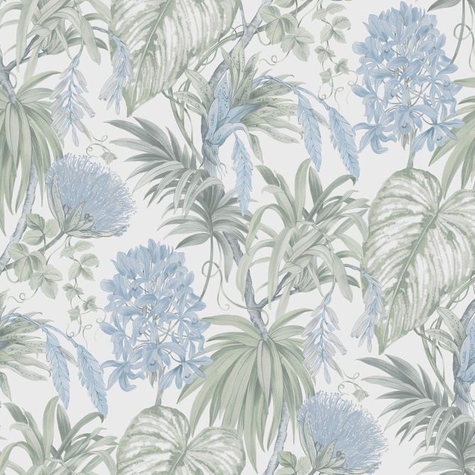Papel pintado de plantas tropicales azul - PALMYRIA 02 | MURAKE - 842110