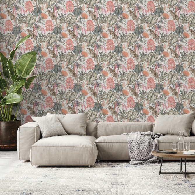 Papel pintado de plantas tropicales rojo - PALMYRIA 03 | MURAKE - 842111