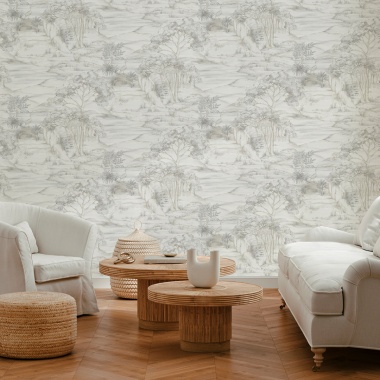 Papel pintado de paisaje oriental gris - MERVANDA 01 | MURAKE - 842118