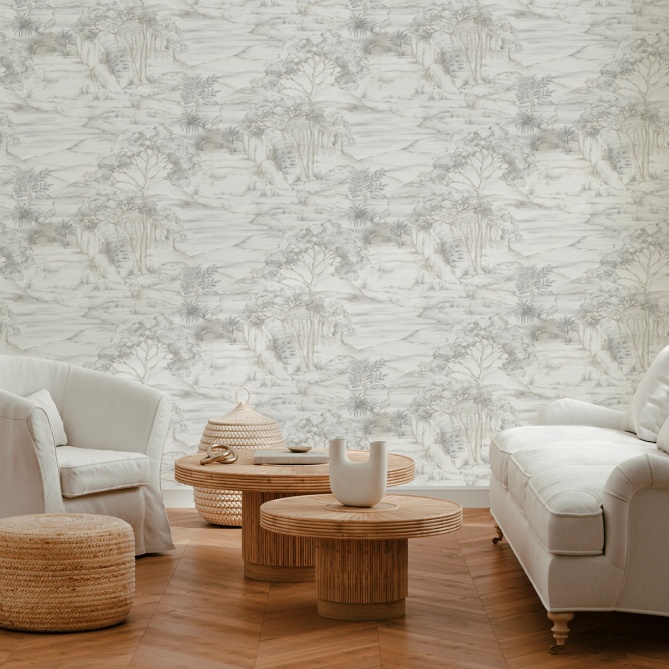 Papel pintado de paisaje oriental gris - MERVANDA 01 | MURAKE - 842118