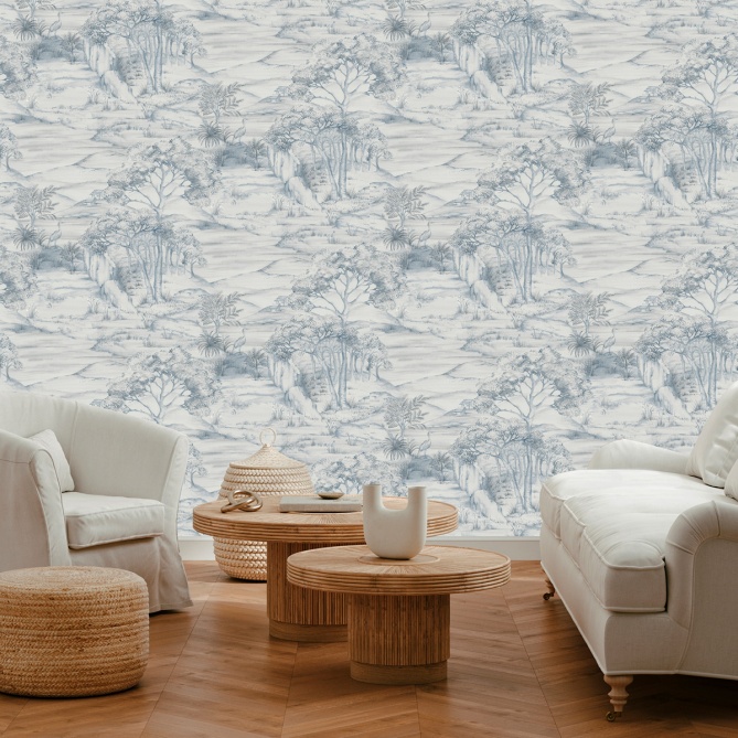 Papel pintado de paisaje oriental azul - MERVANDA 02 | MURAKE - 842119