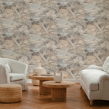 Papel pintado de paisaje oriental azul - MERVANDA 04 | MURAKE - 842121