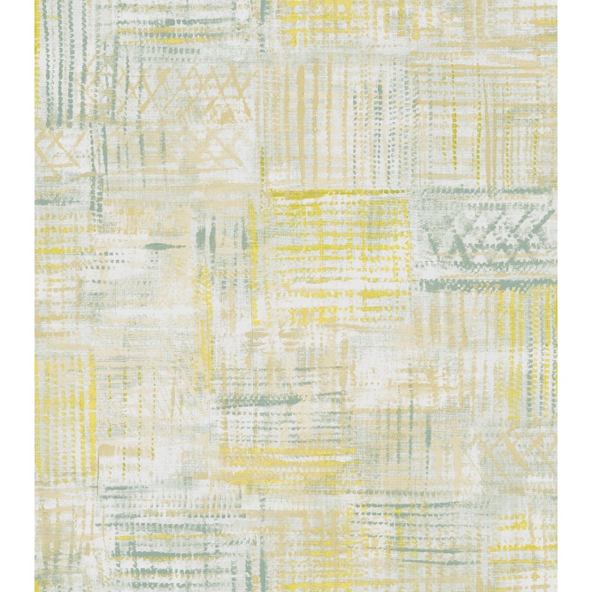 Papel pintado de efecto tejido étnico amarillo - KANTORIA 05 | MURAKE - 842132