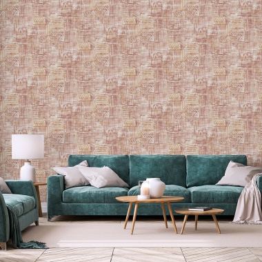 Papel pintado de efecto tejido étnico terracota - KANTORIA 03 | MURAKE - 842130