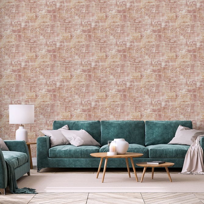 Papel pintado de efecto tejido étnico terracota - KANTORIA 03 | MURAKE - 842130