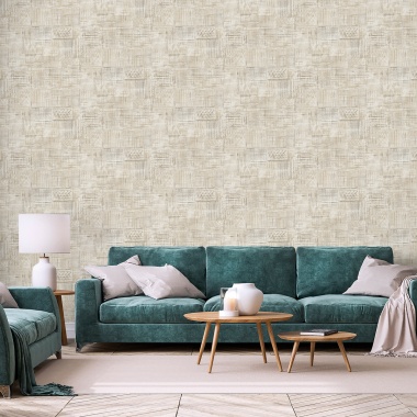 Papel pintado de efecto tejido étnico beige - KANTORIA 01 | MURAKE - 842128