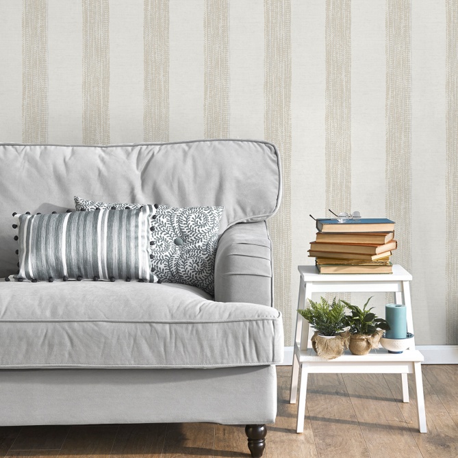 Papel pintado de rayas de efecto textil beige - MESHKARA 01 | MURAKE - 842133