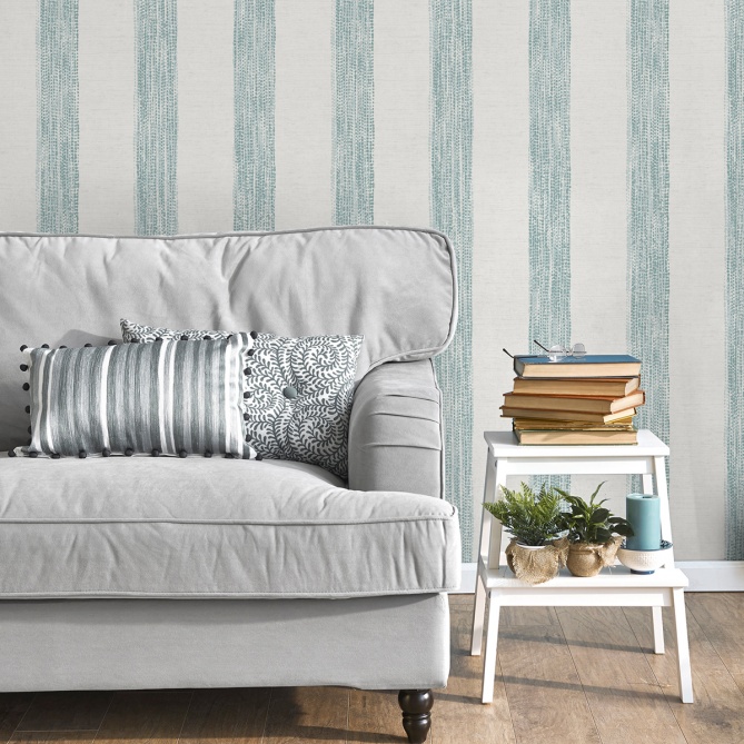 Papel pintado de rayas de efecto textil turquesa - MESHKARA 02 | MURAKE - 842134
