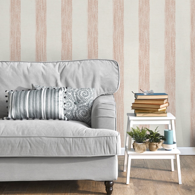 Papel pintado de rayas de efecto textil rosa - MESHKARA 03 | MURAKE - 842135
