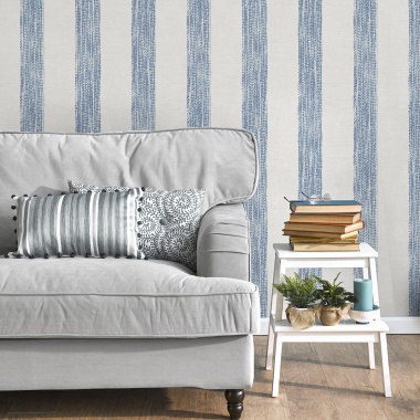 Papel pintado de rayas de efecto textil azul - MESHKARA 05 | MURAKE - 842137