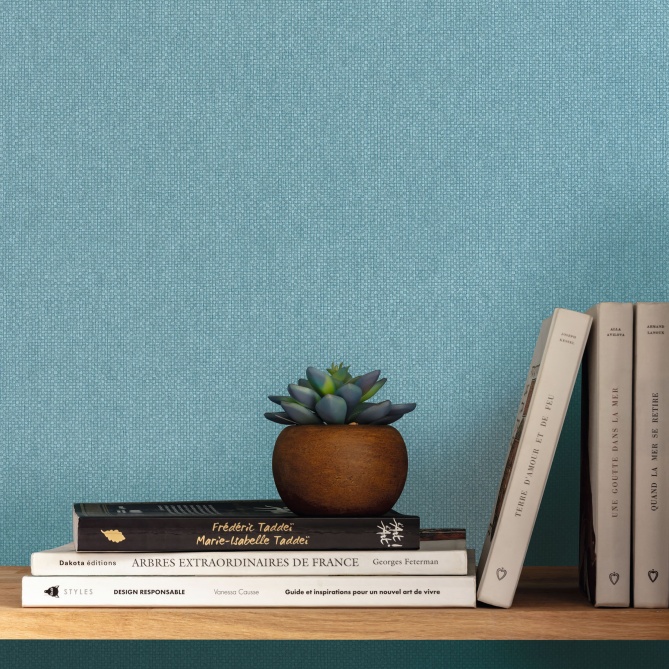 Papel pintado de efecto textil azul laguna - TESSERA 22 | MURAKE - 880224