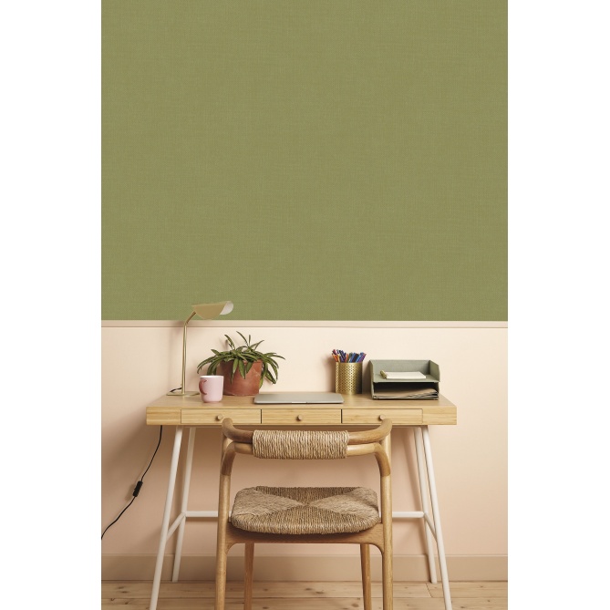 Papel pintado de efecto textil verde caqui - TESSERA 30 | MURAKE - 880232