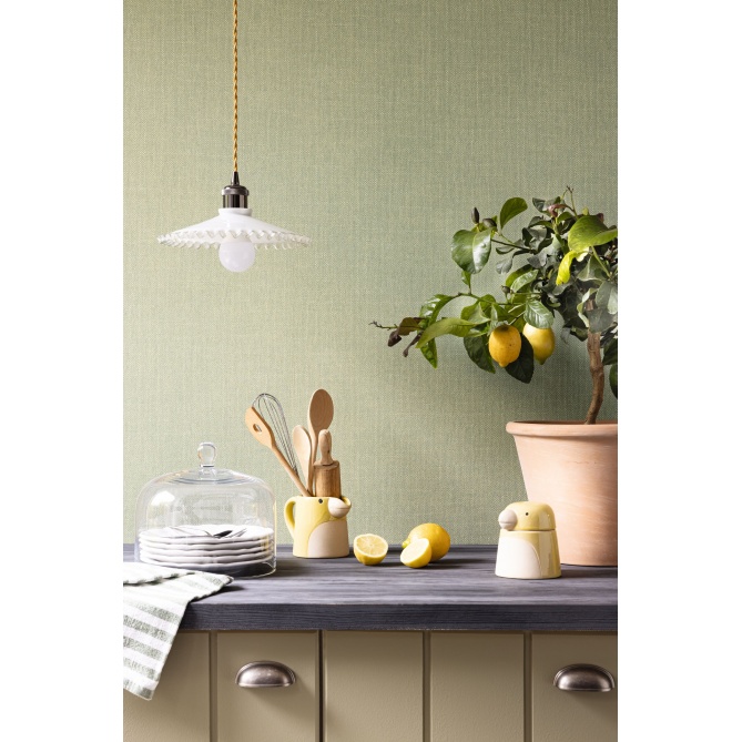 Papel pintado de efecto textil verde amarillento - TESSERA 32 | MURAKE - 880234
