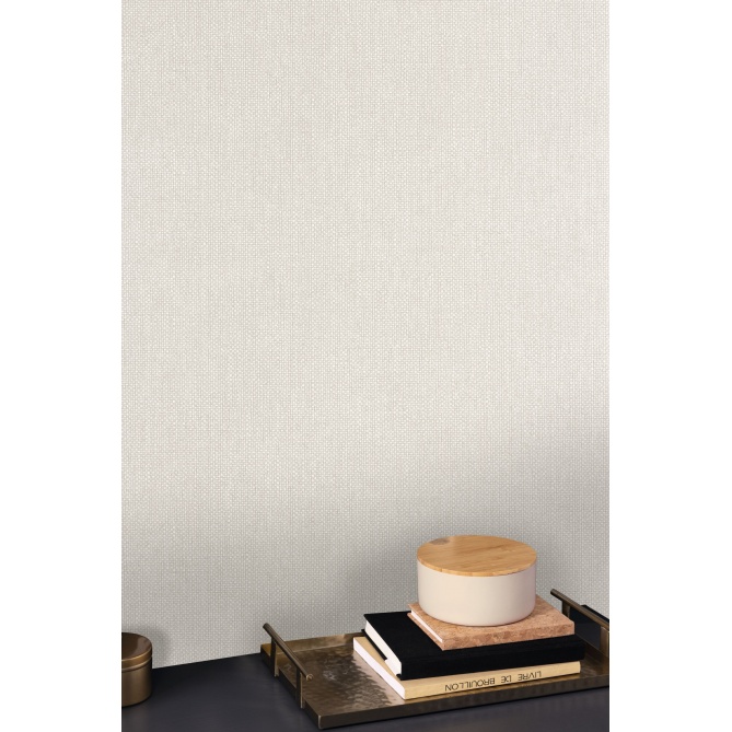 Papel pintado de efecto textil gris lino medio - TESSERA 36 | MURAKE - 880238