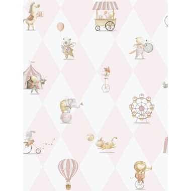 Papel pintado infantil de circo y rombos rosa - ARLECHIN 01 | MURAKE - 842199