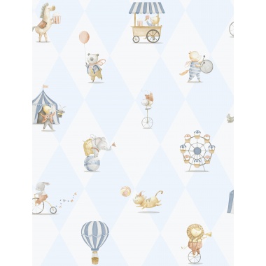 Papel pintado infantil de circo y rombos azul - ARLECHIN 02 | MURAKE - 842200