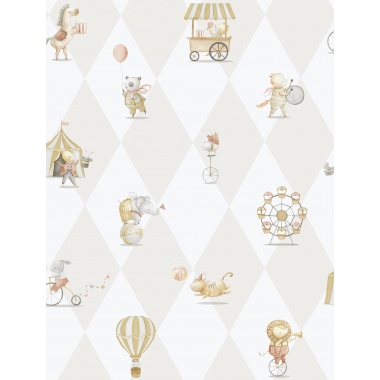 Papel pintado infantil de circo y rombos beige - ARLECHIN 03 | MURAKE - 842201