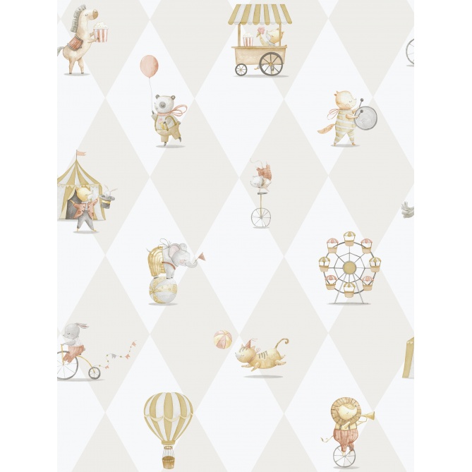 Papel pintado infantil de circo y rombos beige - ARLECHIN 03 | MURAKE - 842201