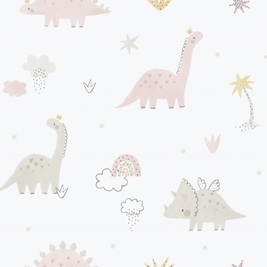Papel pintado infantil de dinosaurios rosa - DINOZAVR 01 | MURAKE - 842202