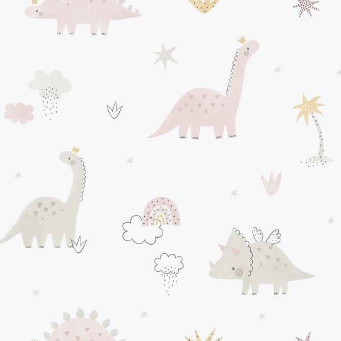 Papel pintado infantil de dinosaurios rosa - DINOZAVR 01 | MURAKE - 842202
