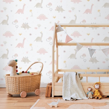 Papel pintado infantil de dinosaurios rosa - DINOZAVR 01 | MURAKE - 842202