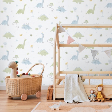 Papel pintado infantil de dinosaurios azul - DINOZAVR 02 | MURAKE - 842203