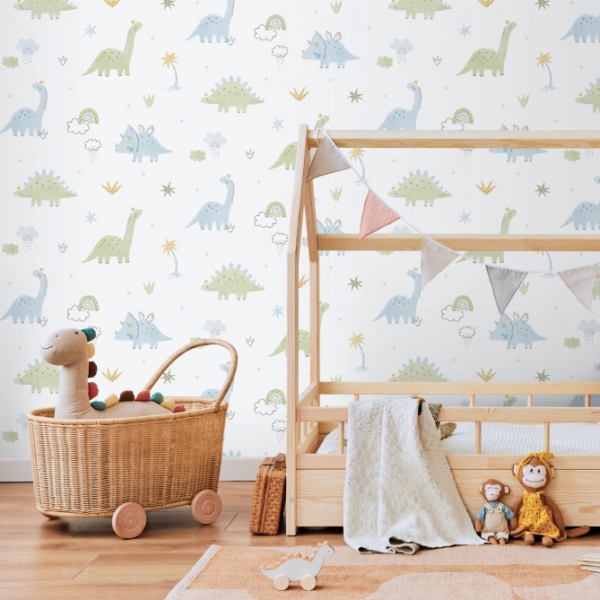 Papel pintado infantil de dinosaurios azul - DINOZAVR 02 | MURAKE - 842203