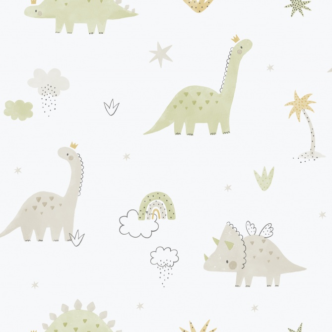 Papel pintado infantil de dinosaurios verde - DINOZAVR 03 | MURAKE - 842204