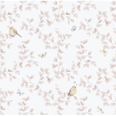 Papel pintado infantil de aves y ramas rosa - MADARKA 01 | MURAKE - 842205