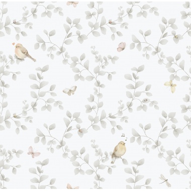 Papel pintado infantil de aves y ramas gris - MADARKA 02 | MURAKE - 842206