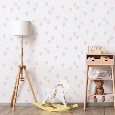 Papel pintado infantil de globos de fiesta rosa - LIFT 01 | MURAKE - 842216