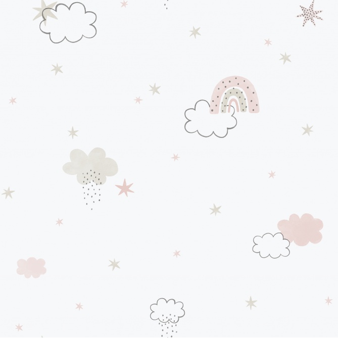 Papel pintado infantil de arcoíris y nubes rosa - TECZA 01 | MURAKE - 842219