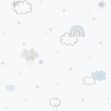 Papel pintado infantil de arcoíris y nubes azul - TECZA 02 | MURAKE - 842220