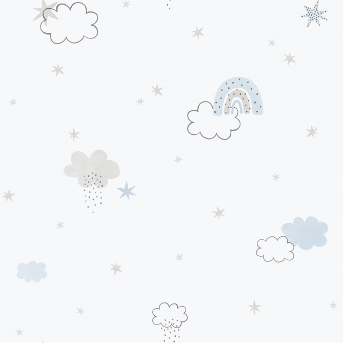 Papel pintado infantil de arcoíris y nubes azul - TECZA 02 | MURAKE - 842220