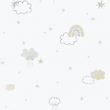 Papel pintado infantil de arcoíris y nubes beige - TECZA 03 | MURAKE - 842221