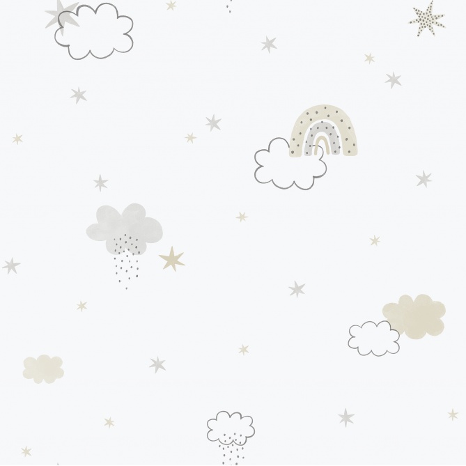 Papel pintado infantil de arcoíris y nubes beige - TECZA 03 | MURAKE - 842221