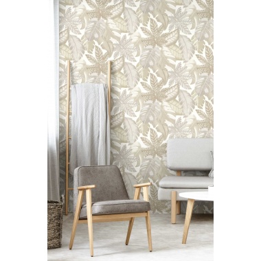 Papel pintado hojas tropicales beige - VENALIA 01 | MURAKE - 836707
