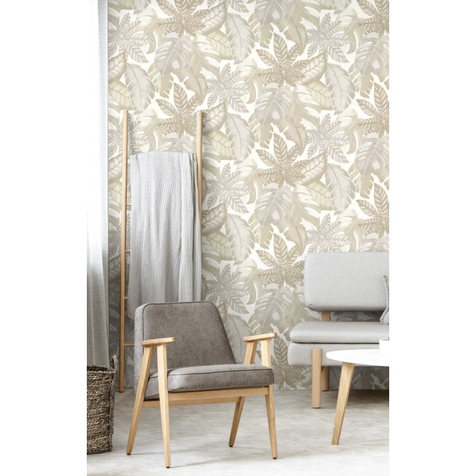 Papel pintado hojas tropicales beige - VENALIA 01 | MURAKE - 836707