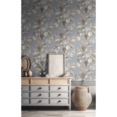 Papel pintado ramas y hojas colgantes azul - SARAVI 02 | MURAKE - 836718